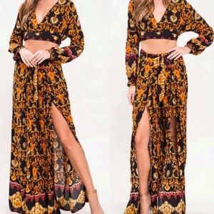 Latiste Boho Trendy Print 2Pc Pants Crop Top Set